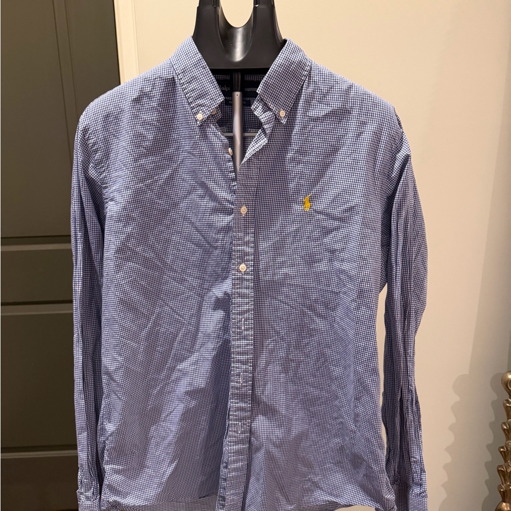 Ralph Lauren Men's Blue Gingham Button Down Shirt Size Large